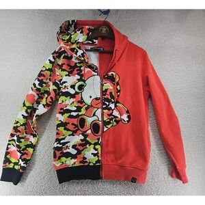 Civilized Camo Bear Hoodie Embroidered Zip Up Hip Hop Streetwear Jacket M Unisex